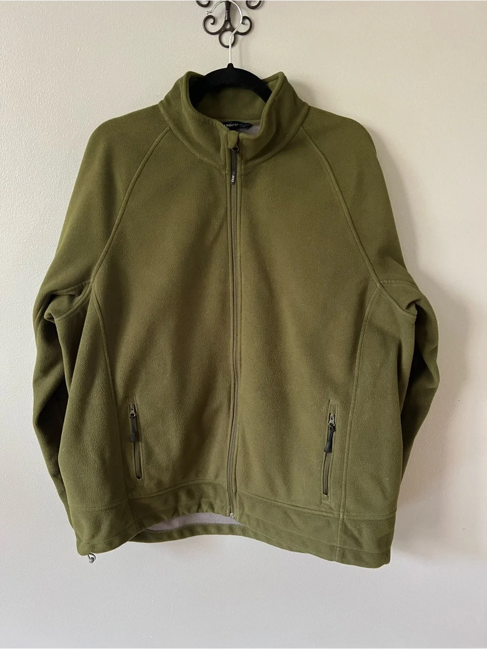 Lands' End Men's Olive Full-Zip Fleece Jacket XL 46/48 Adjustable Wrists